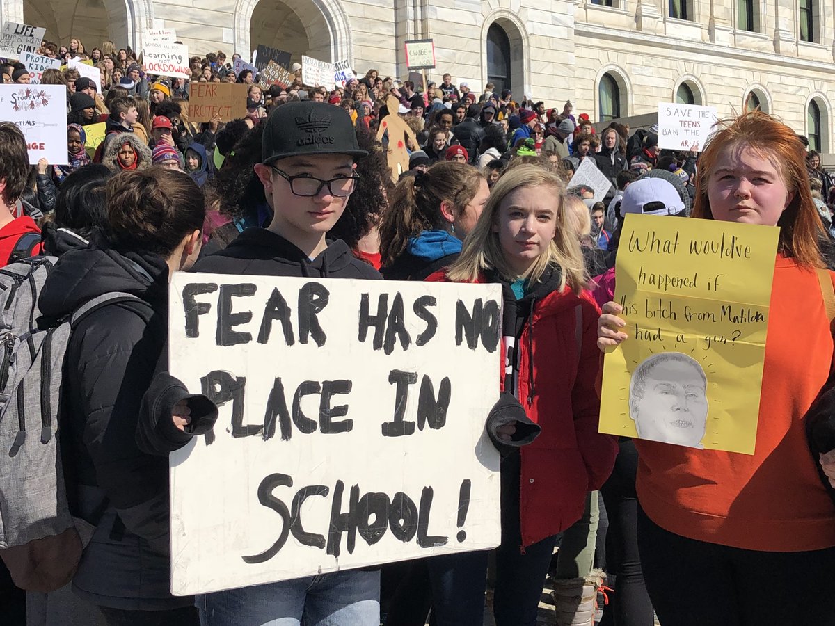 EducationMN's tweet photo. We stand strong with the hundreds of St Paul students who walked out of school today to make their voices heard. #MNStudentWalkout #Enough #NotOneMore #mnleg https://t.co/ber5SoWo9O
