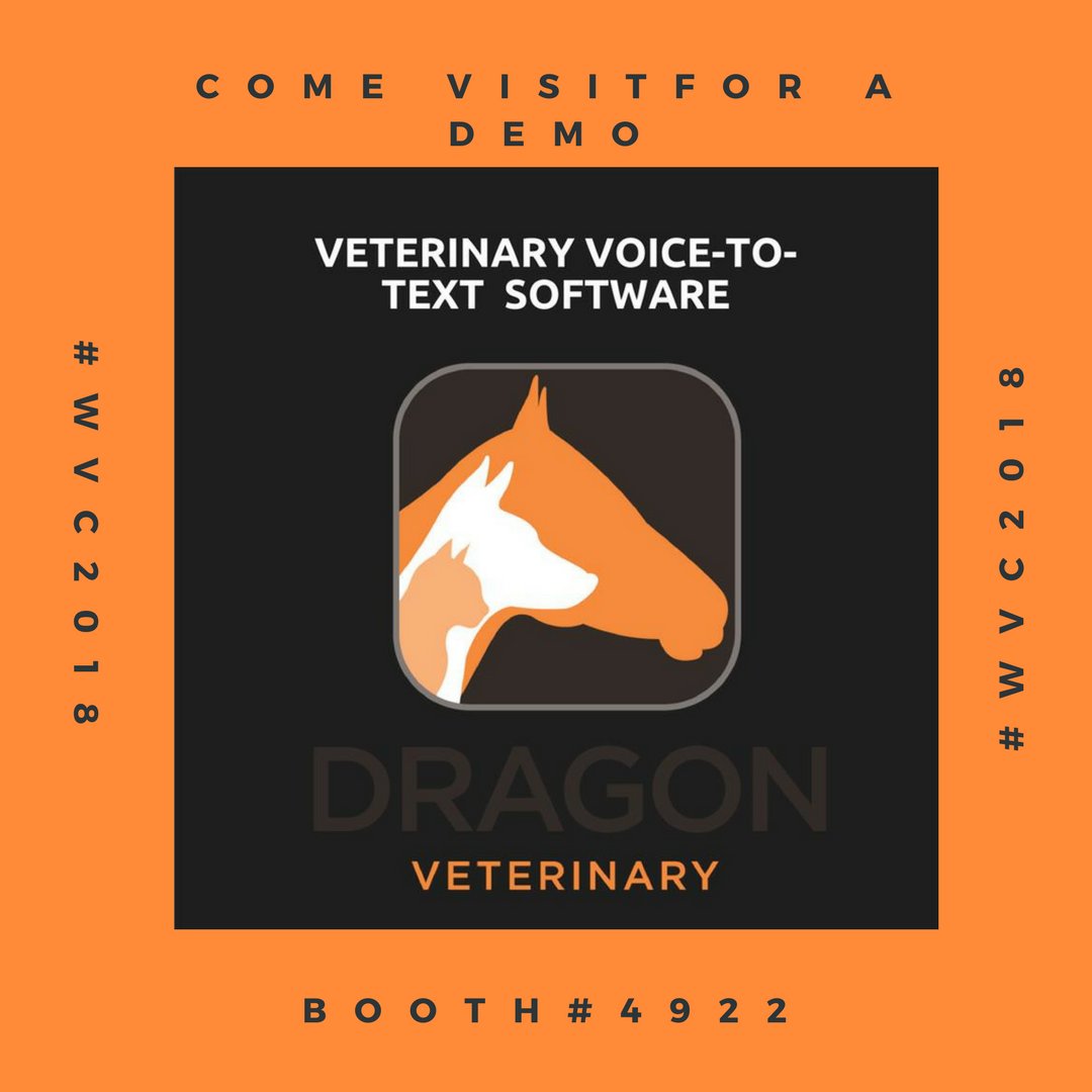 DragonVeterinar's tweet photo. Last chance to drop by our booth at #wvc2018 for a demo! We look forward to see everyone! #wvc2018 #WVC90 #veterinarian #vet #dictation #dragonveterinary https://t.co/sC3LObjkZZ