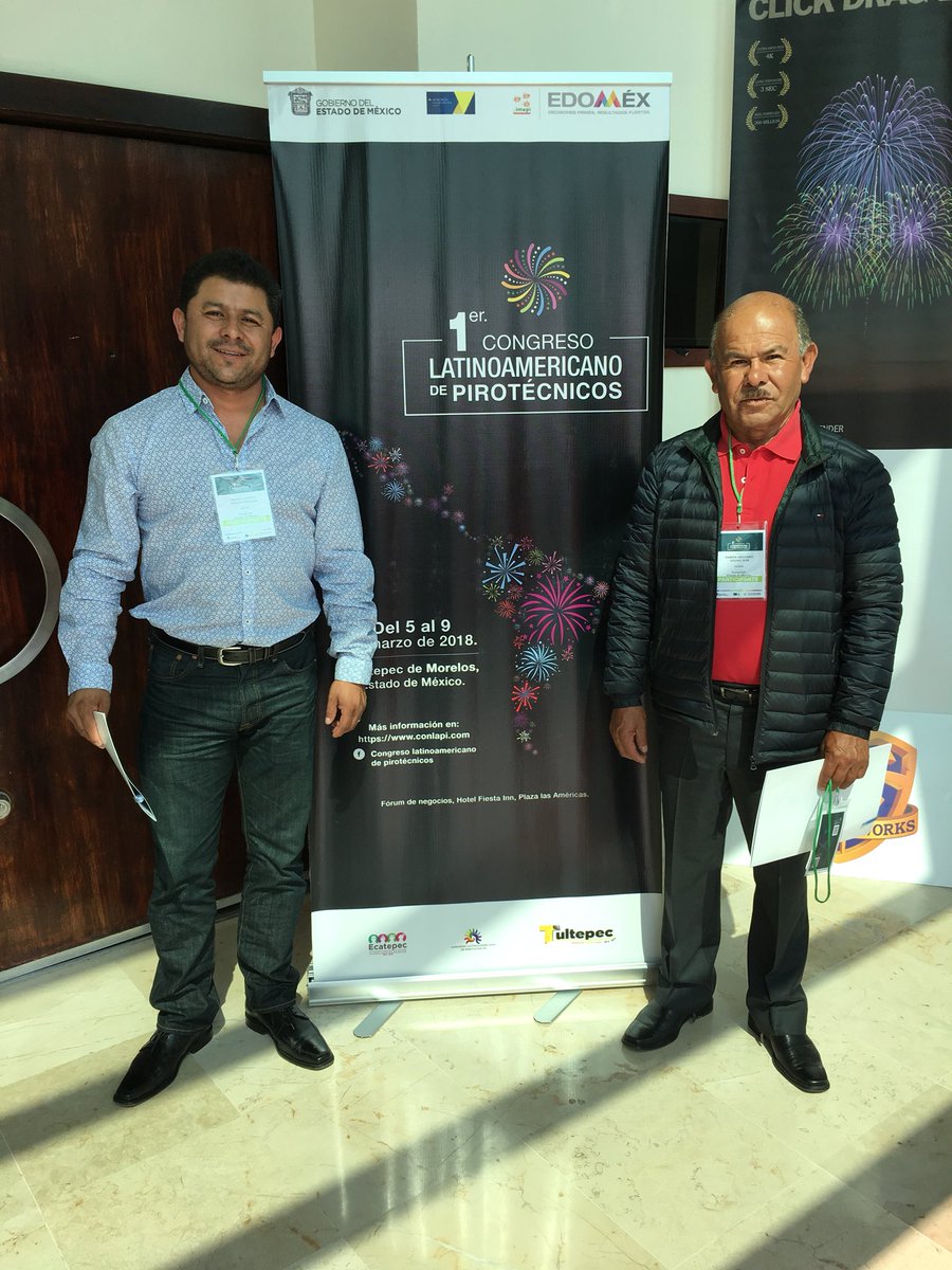 IMEPI_Edomex's tweet photo. Los Maestros pirotécnicos Pedro Osvaldo Ramos García y Bruno No�� Ramos Delgado del Municipio de Zumpango #Edoméx, presentes en el 1er. Congreso Latinoamericano De Pirotécnicos.
#CONLAPI
#IMEPI https://t.co/wCkWxilHvI