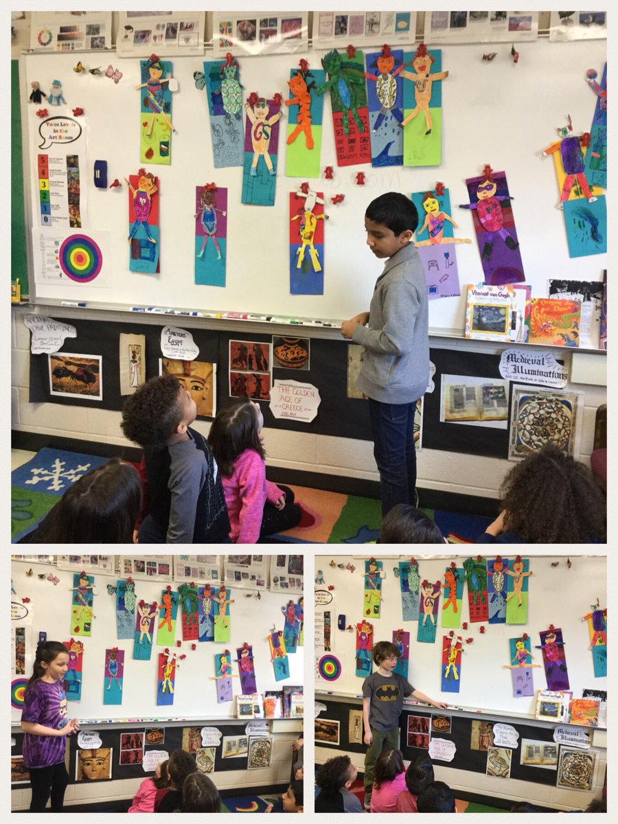 We are having a wonderful classroom critique and discussion this morning with my third graders and their hero puppets! #cscheetahs #ccsd93