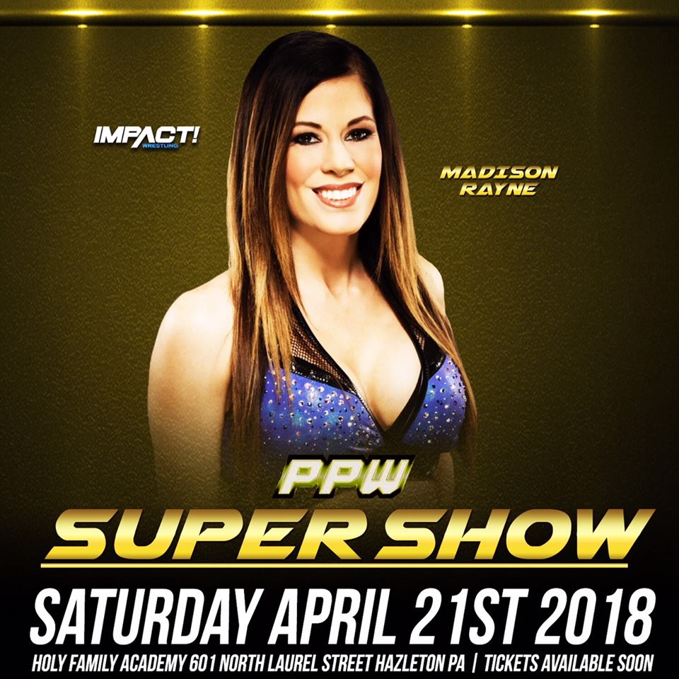 theRaceReels's tweet photo. April 21st! PPW Supershow featuring @RealJackSwagger @realboogey @IslasSupercrazy @MadisonRayne @SuicideTNAImpac Tickets available soon @ https://t.co/lfiMFbrhlT! #WethePeople #ComintoGetcha #PPW #ECW https://t.co/s3eOIYO7xM