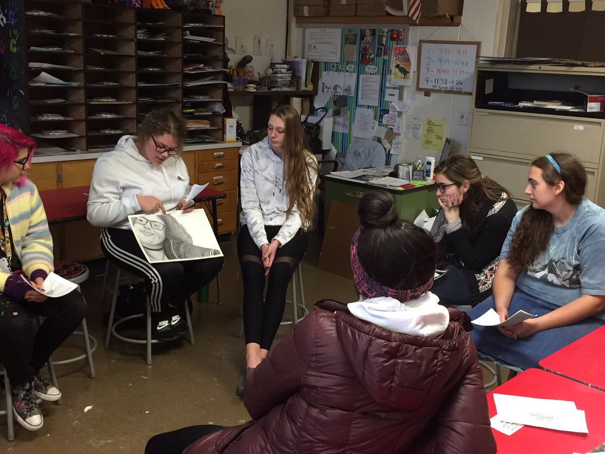 Art critique going on today in Art 3 &amp; 4. Students had lots of great comments and suggestions for one another!  <a href="/jchs_art/">JCHS Art Department</a> @JCHS_Principal @JCPSTWEETS