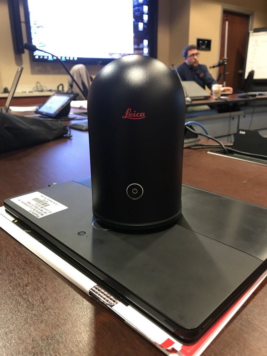 A_Belkofer's tweet photo. Finally got to hold a #BLK360 in person! Thanks @LeicaGeoUS for the visit yesterday to the @McCarthyBuild Central Division Office! #RealityCapture #WeBuildAmerica #NewWorkflows #BIMtoField https://t.co/Qcef0344d8