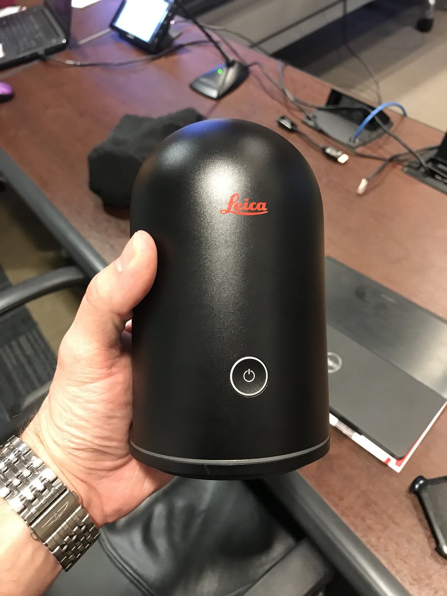 A_Belkofer's tweet photo. Finally got to hold a #BLK360 in person! Thanks @LeicaGeoUS for the visit yesterday to the @McCarthyBuild Central Division Office! #RealityCapture #WeBuildAmerica #NewWorkflows #BIMtoField https://t.co/Qcef0344d8