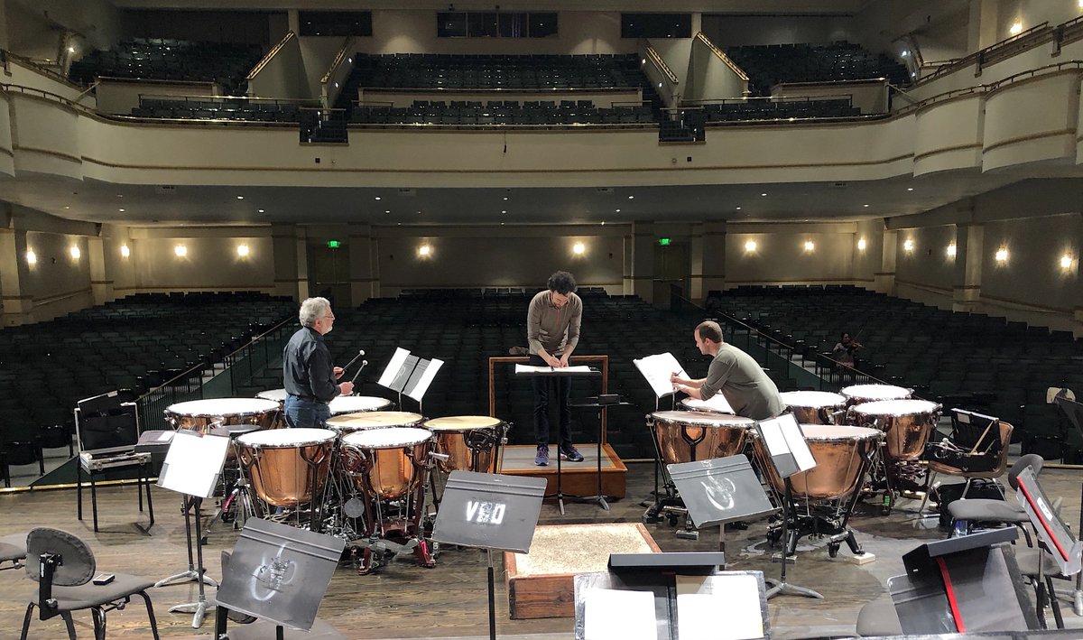 VSOMusicians's tweet photo. Our first rehearsal today for Philip Glass' "Concerto Fantasy for Two Timpanists and Orchestra" featuring our own Principal Percussionist Rob Cross and Principal Timpanist, Michael Laubach.  An exciting piece and a rare opportunity for us all! https://t.co/P31ZSoct78 #GoVSO https://t.co/RblIVmUBXc