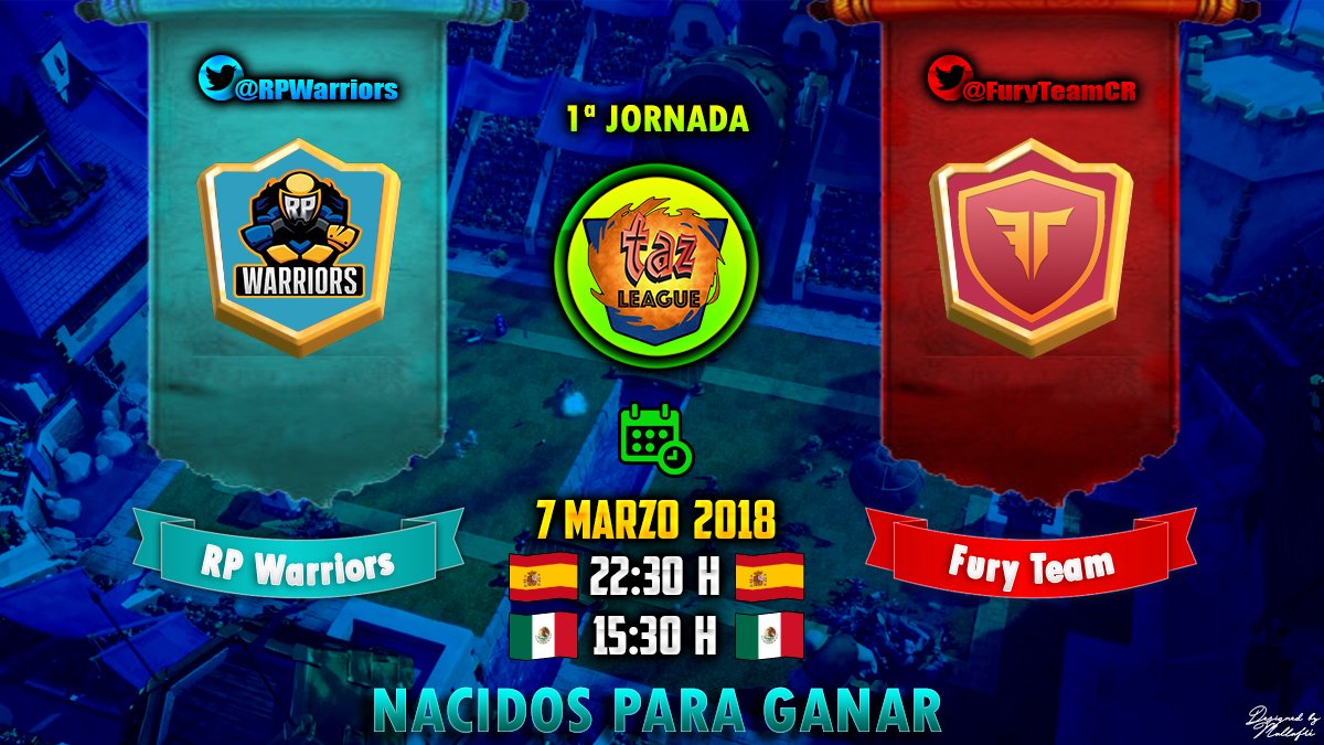🌐#ClashRoyale| Hoy tenemos un partido! ☺️

🆚| <a href="/FuryTeamCR/">Fury Team</a> 
🏆| <a href="/LeagueTaz/">TAZ League</a> 
⚔️| 1ª JORNADA
⏰| 22.30h 🇪🇸 - 15.30h 🇲🇽

Esperamos que nos vaya bien el primer partido! 😋
Suerte chicos! ☘️ #NACIDOSPARAGANAR