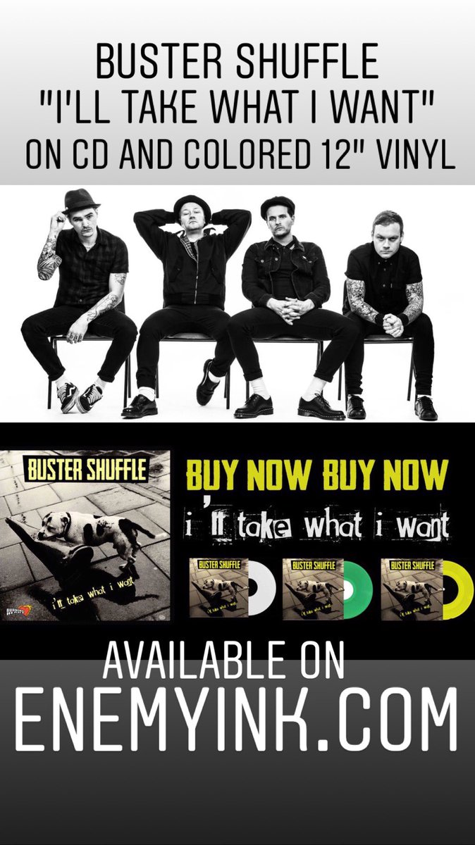 EnemyInk's tweet image. Buster Shuffle have launched a store on EnemyInk.com. Stop by and grab a copy of their new album "I'll Take What I Want" with an assortment of other music and shirts available! #bustershuffle #enemyink #punkvinyl
