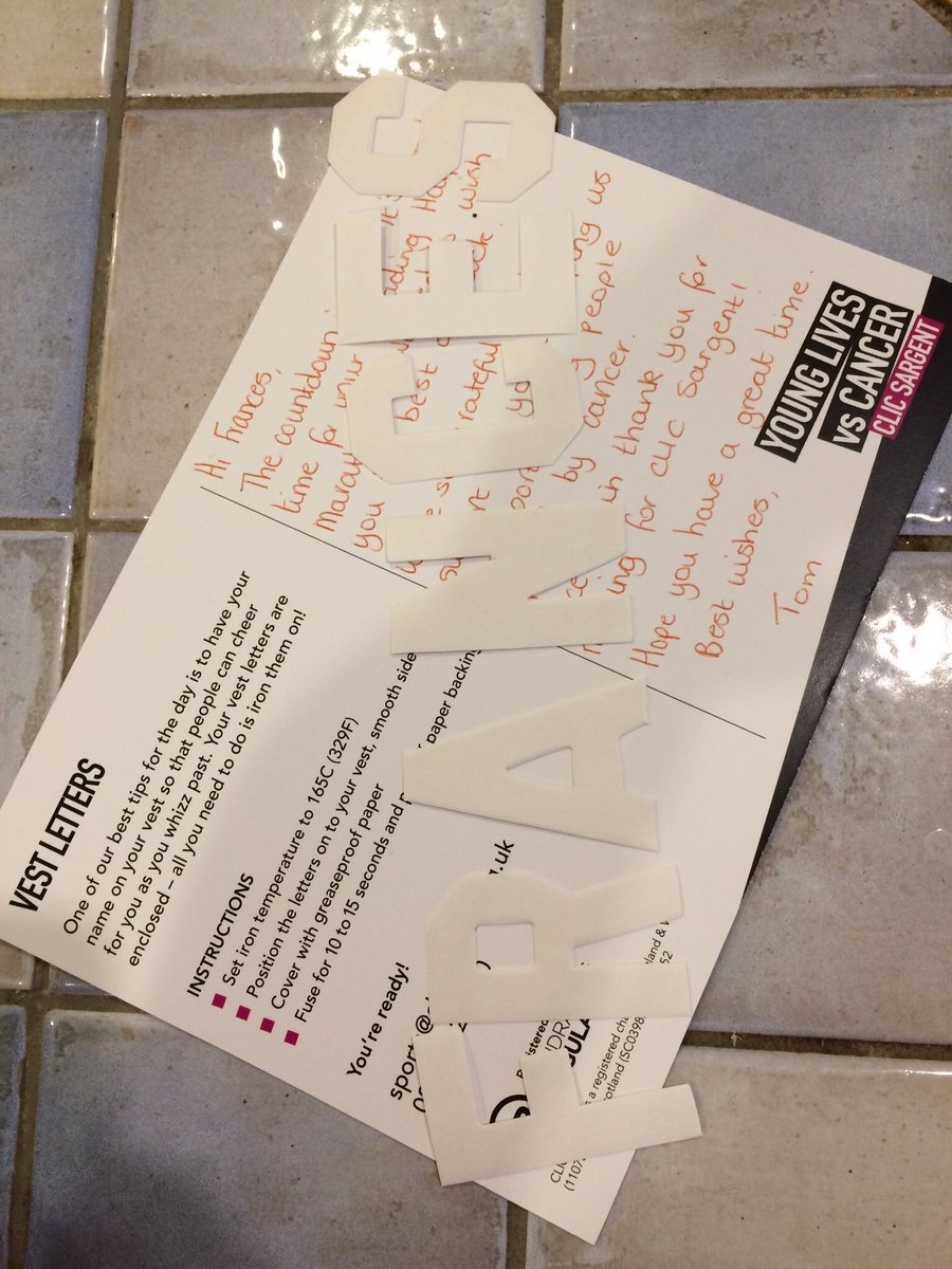 Had constant emails and now a handwritten note from Tom at <a href="/CLIC_Sargent/">CLIC Sargent</a> in the lead up to <a href="/readinghalf/">Offical Green Park Reading Half Marathon</a> #justkeeprunning