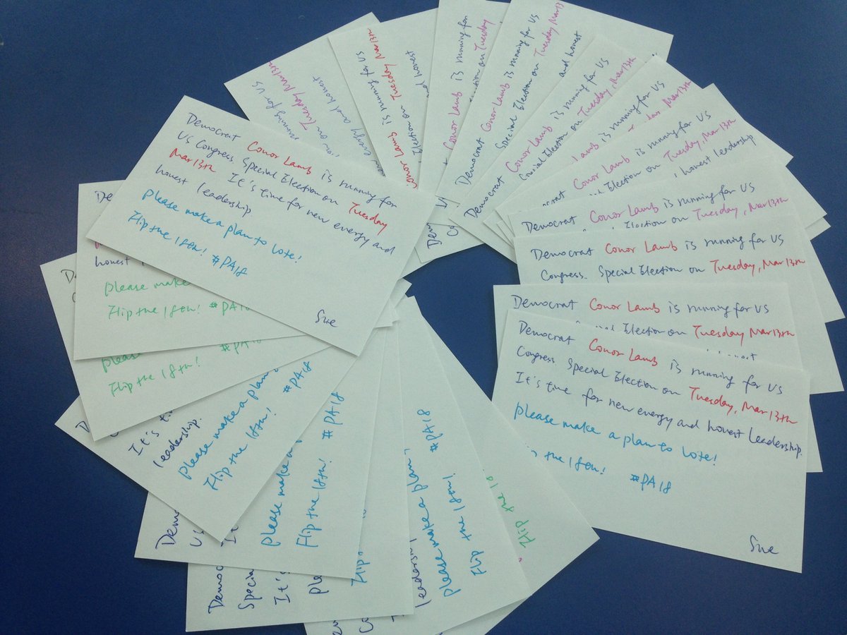 AsianDems's tweet photo. AADC members from other states mailed out the postcards to #PA18 voters today. #PA18 voters have the real power! It's time for new energy & honest leadership! #ConorLamb4Congress #Mar13th #flipPA18 #FlipItBlue2018 https://t.co/FI3jRc1Y3Y