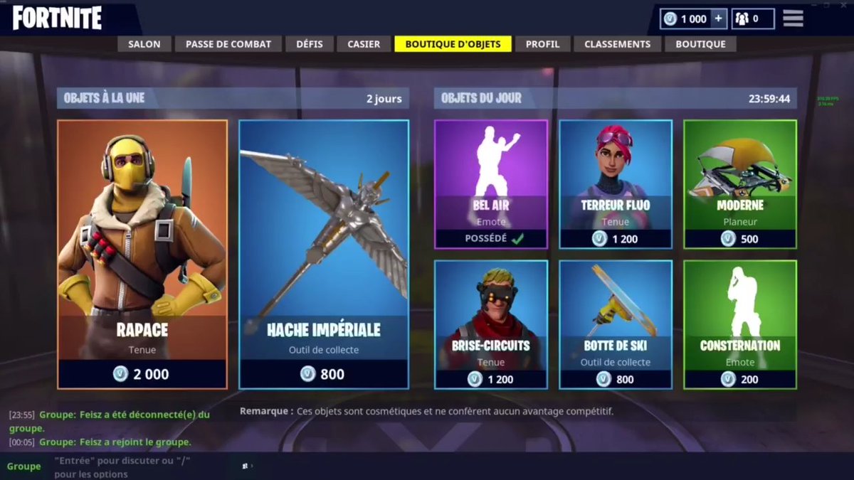 ShopFortnite's tweet photo. Boutique D'aujourd'hui 
😬Pas terrible 😬
😆Patch Note demain 😆 https://t.co/bB50jJtKgz
