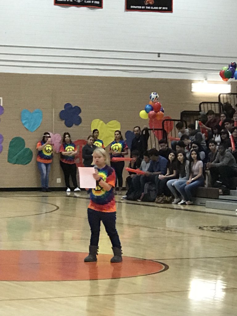 CampTcamp's tweet photo. TGB Special Olympics Assembly promoting national movement #spreadthewordtoendtheword and inclusion of all student. Amazing and powerful. Our own special Olympics basketball team won Bronze in this years Special Olympics! #bruinstrong https://t.co/q0g3YJpr4i