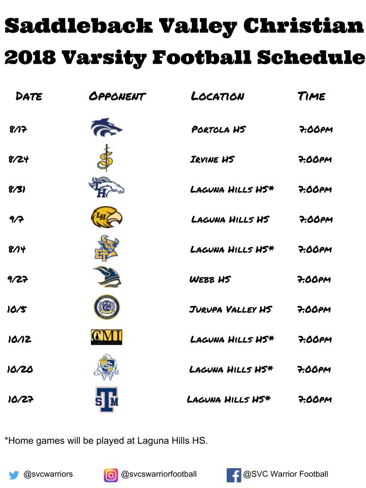 2018 Football Schedule is set!!
