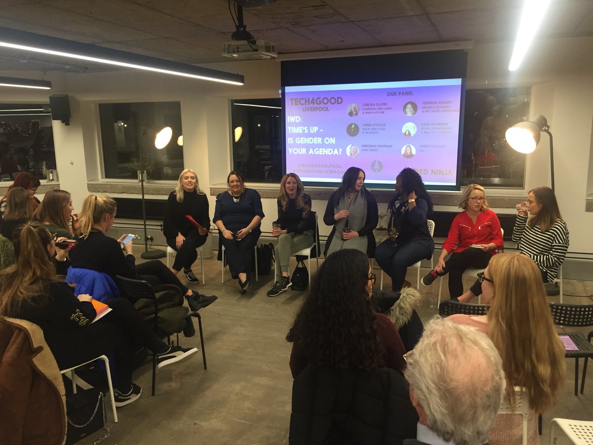 Agent_Academy's tweet photo. We’re at the ‘Time’s Up - Is Gender on your Agenda’ event as part of #InternationalWomensDay.
Such a great panel of inspiring women, facilitated by #AcademyGrad @mollyhodge 👏🙌 #Tech4GoodLiverpool https://t.co/ci40EjxP4J