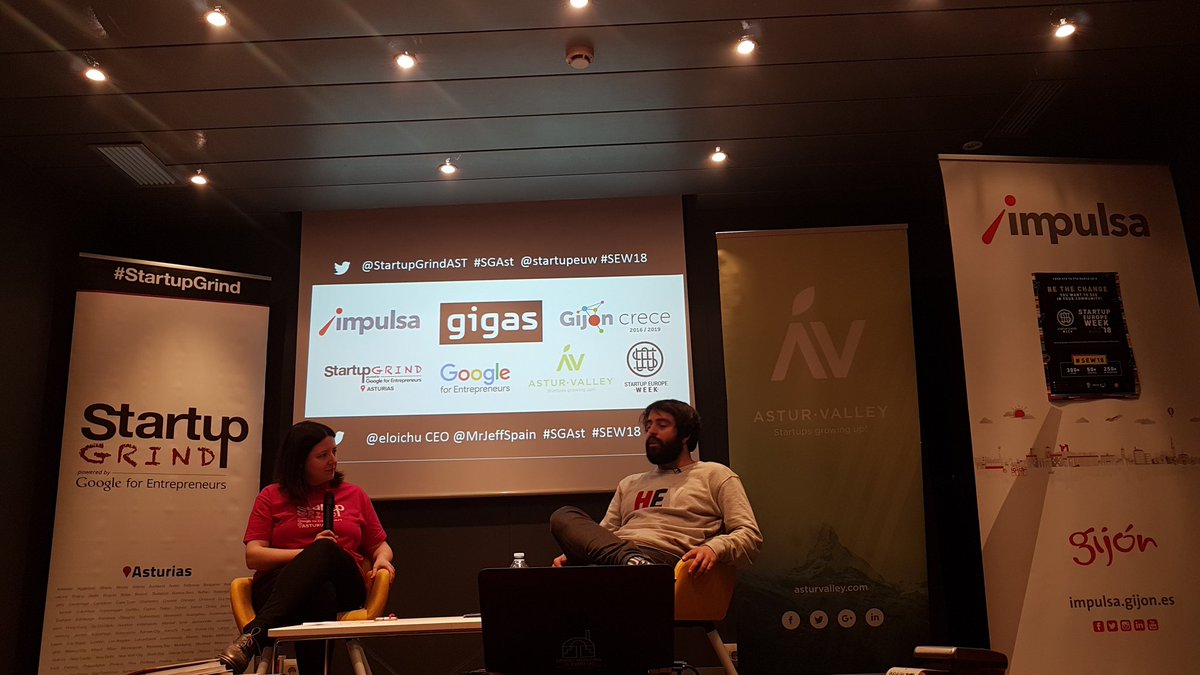 asturvalley's tweet photo. Llega él plato fuerte de la tarde la Entrevista una gallega @mariaencinar a un gallego  @eloichu CEO de @MrJeffSpain #sgAst #SEW18 #Asturias #Gijón https://t.co/3IIlsq2URm