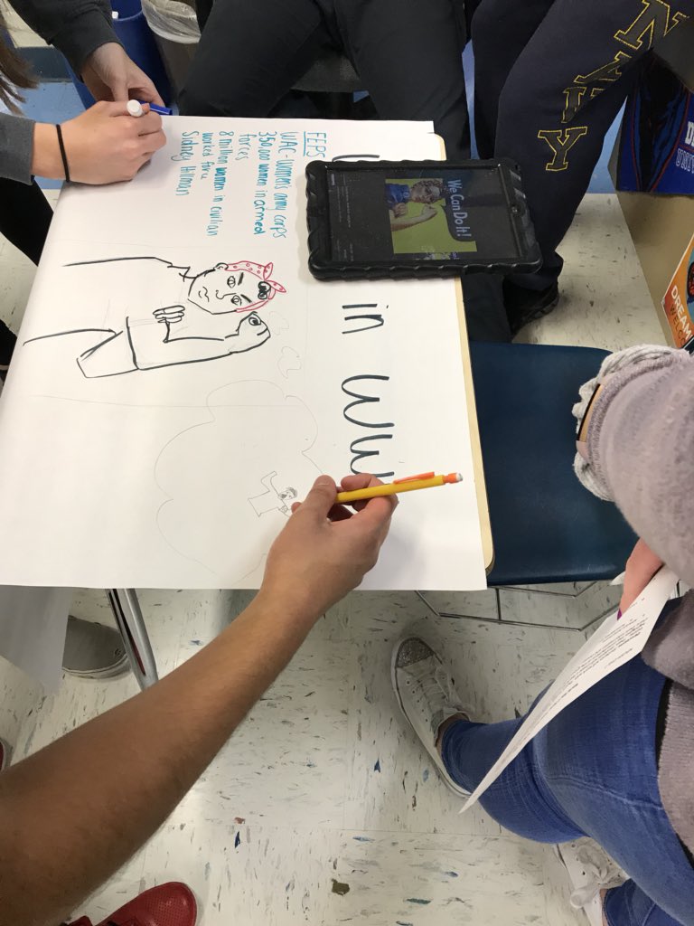 Coach_Antosz's tweet photo. APUSH students creating their own propaganda posters as a way to analyze World War II on the home front. @Wheeling_Cats @signorahawkins https://t.co/qAs48mMWQZ