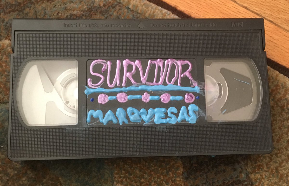devin_'s tweet image. Here’s a VHS that I taped Survivor on and puff painted it with the season colors cause I was a gay ass 13 year old who loved #survivor #stillam
