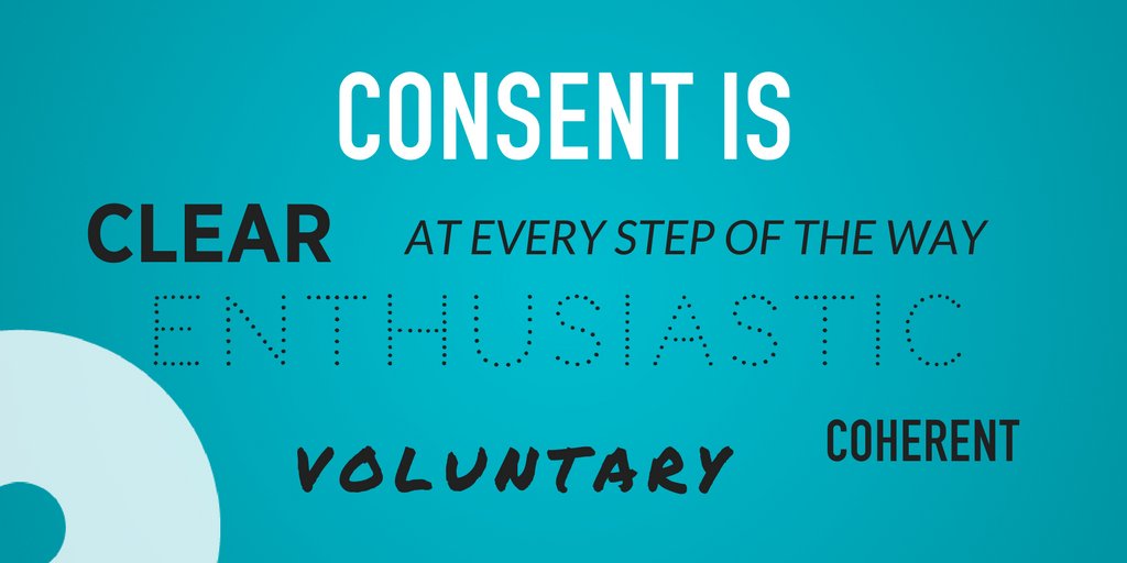 A1: Consent is a voluntary, affirmative, sober agreement to engage in sexual activity at every step. Education about consent is key to preventing sexual assault! #ConsentChat
