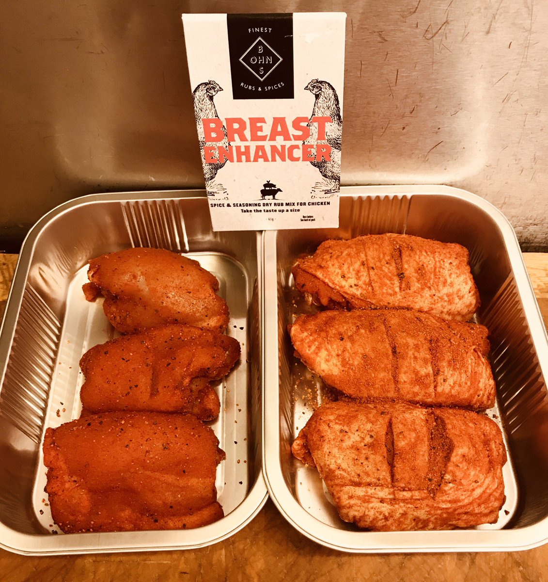 damothebutcher's tweet photo. I know it’s called Breast Enhancer but everybody knows I am a thigh man lol 😝
@bohnsfinest #breastenhancer #chickenrub #thighs #dinnerprep #skinless #boneless #skinon #bonein https://t.co/cLGaOUt5fu