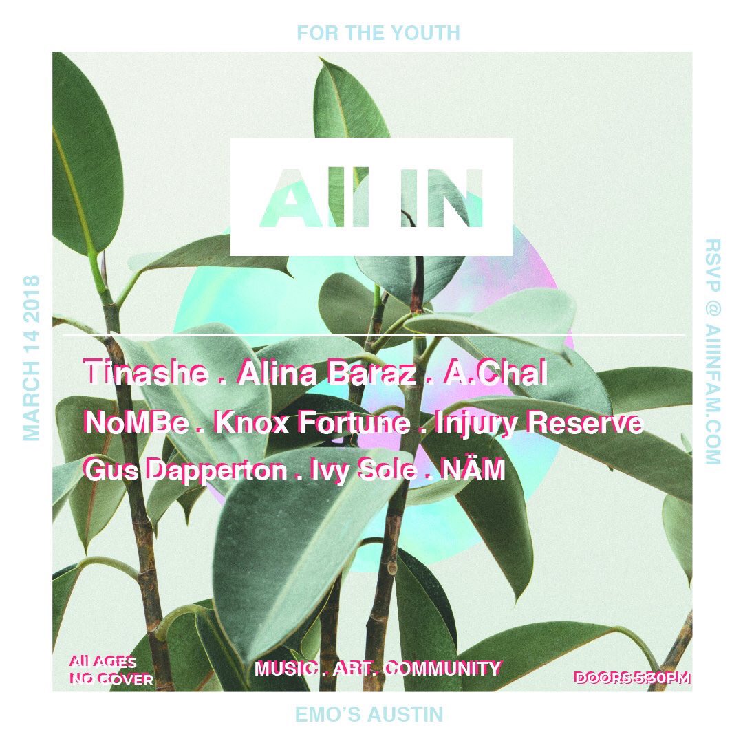 rsvpster's tweet photo. NEW: @C3Concerts + @WeAllInFam are teaming up for two free, all ages #SXSW lineups feat. @Tinashe, @alinabaraz, @nahmir205, and @wifisfuneral! 

RSVP: https://t.co/qw2VxqyiyI https://t.co/kXzSwMWuKf