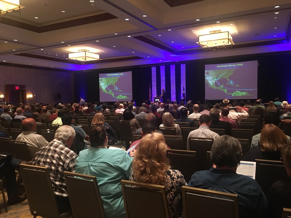 JessicaDBaker's tweet photo. @JeffLindner1 describes #HurricaneHarvey impact on Harris County.
53,000 calls to 911 in 15 hours
13 of 22 watersheds reached record flood levels
#TFMAattheBay #2018TFMA https://t.co/27h7xUcHKS
