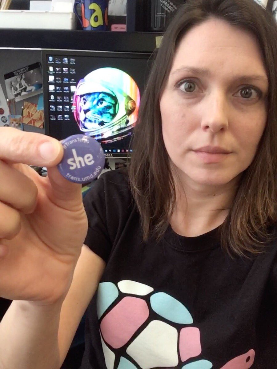 MeadorCleary's tweet photo. Celebrate Pronoun Pronouncement Day with @HornbakeLibrary and @LGBTequity by picking up some swag from the Info desk in Hornbake until 5pm. #TransTerps #TerpsRiseAbove https://t.co/DykusGoPCN