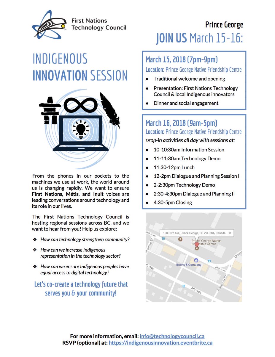 FN_TechCouncil's tweet image. Will we see you in Fort St John, Prince Rupert, or Prince George? Let us know! #IndigenousTech