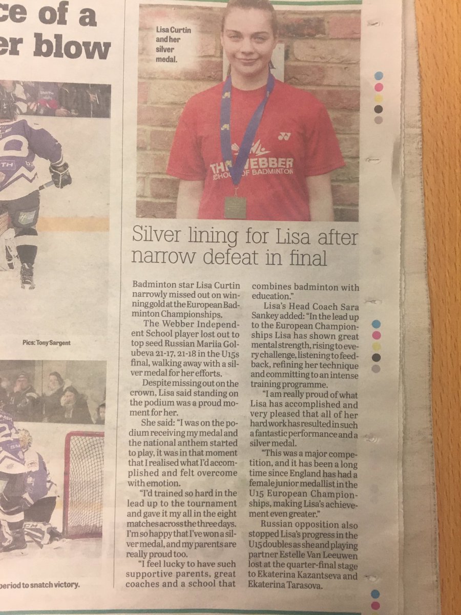 WebberIndie's tweet photo. Thanks @mk_citizen for nice write up in last weekβs paper on Lisaβs silver medal #badmintonchampion #risingstar #WebberEdge - if you couldnβt tell...we are super impressed with this young sporting star πΈππ https://t.co/XrRcxwEy9K