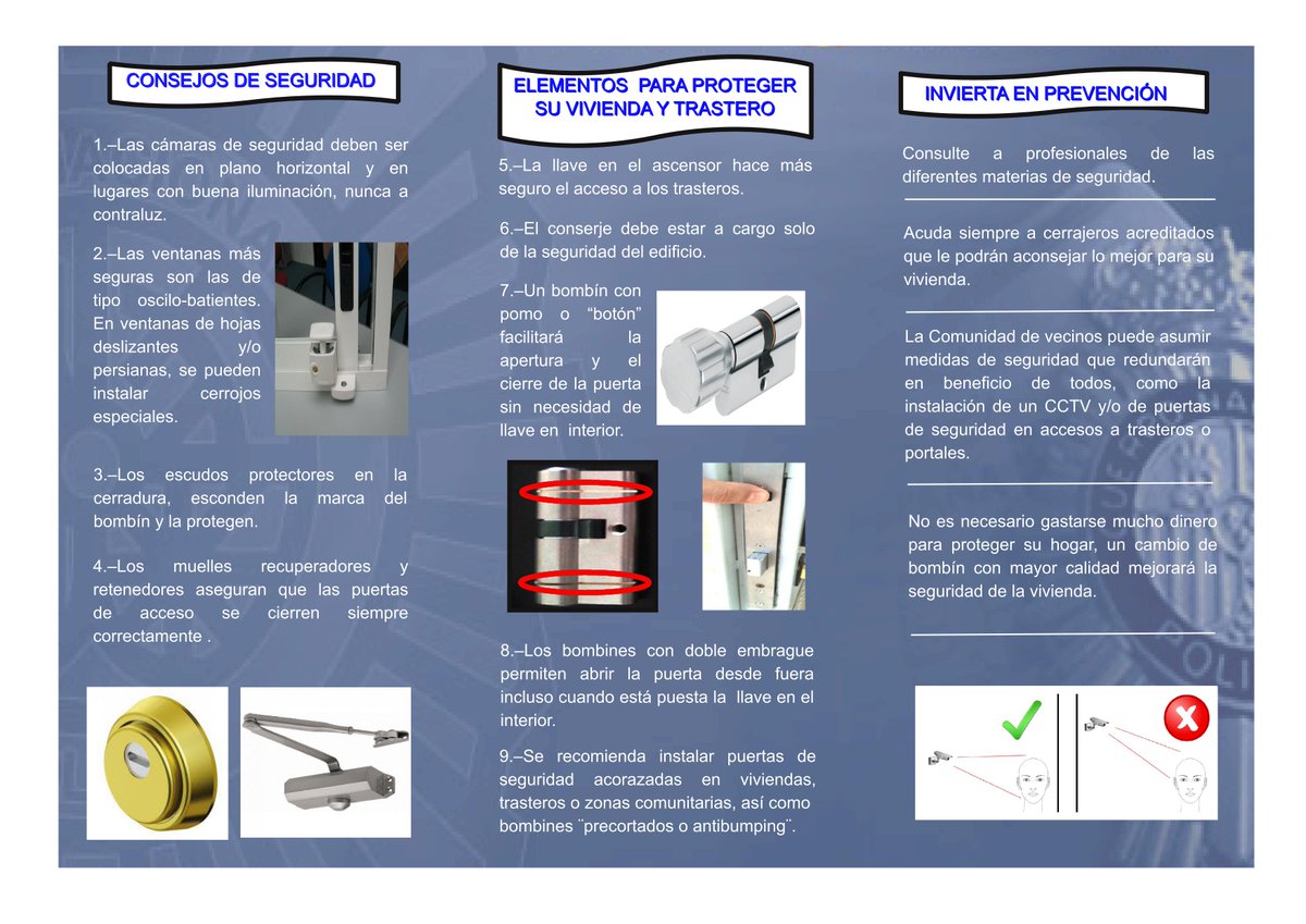 ConsejoAndAAFF's tweet image. ¿Qué hacer para prevenir la comisión de #robos en #viviendas y trasteros? Conozca la campaña de #prevencion de robos y contacte con las Delegaciones Provinciales de Participación Ciudadana de la @policia 👇