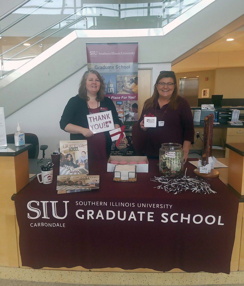SIUC_GradSchool's tweet photo. Thank you for your generous donations. It's still not late to Give a gift of EXPERIENCE. We are in Student Service Building lobby till 4 pm today,  #Come #Visit #Give!
@SIUFoundation https://t.co/3KVYss4vEs