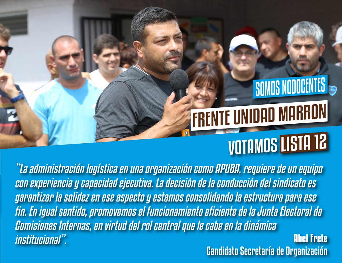 Lista12_APUBA's tweet photo. Frente Unidad Marrón: Lxs mejores candidatxs para un sindicato cada día más fuerte...SOMOS NODOCENTES...VOTAMOS LISTA 12 @EmiCagnacci  @CagnacciLuciano  @UBAMedicina https://t.co/uD4wM570TN