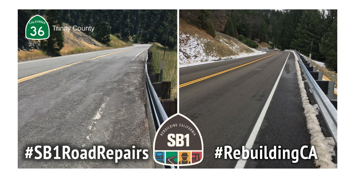 CaltransHQ's tweet photo. SB 1 allowed @CaltransD2 to resurface over 11 miles of State Route 36, south of Mad River in Trinity County. Find more projects in your area: https://t.co/aRpyL6ScgY  #RebuildingCA #SB1RoadRepairs @CA_Trans_Agency https://t.co/OMzvnrIp1K