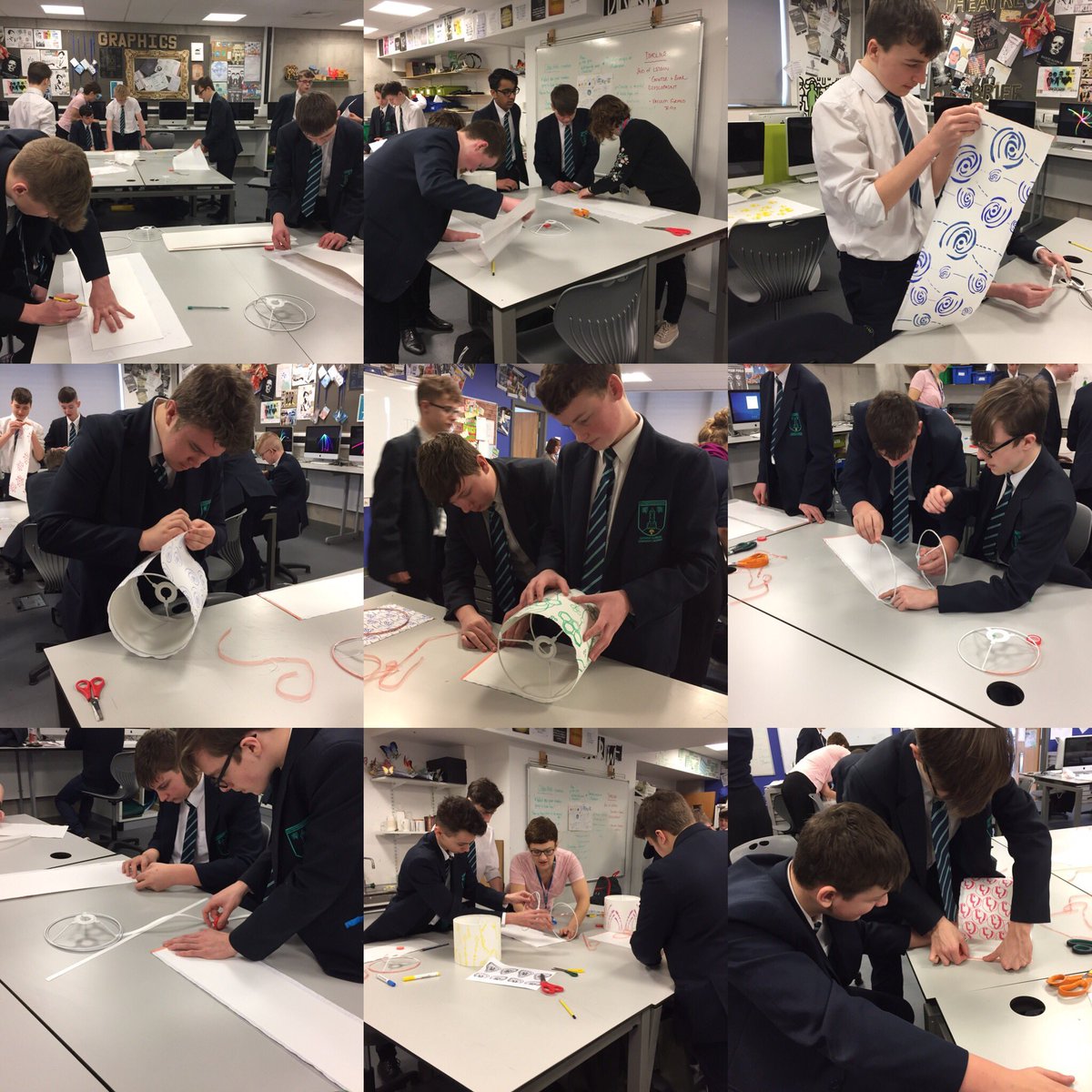 FreemanSami's tweet image. @DarwenAcademy students creating lampshades from @V_and_A inspired textiles with @BlackburnMuseum and Sarah from @bbcollege #DesignLabNation #dtchat