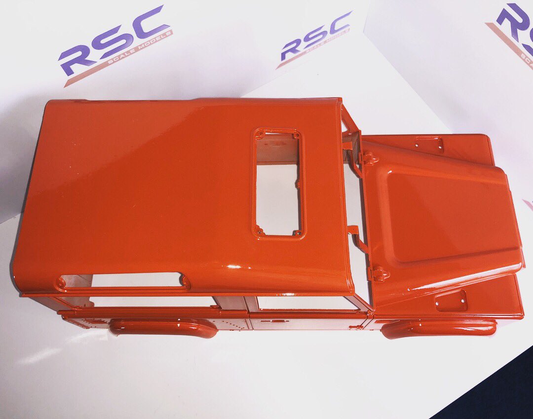 rscscalemodels's tweet photo. #Custom #painted #Defender90 shell for future #radiocontrol model builds. Colour is similar to the #tangiers orange on the G4 #Landrovers. 

#orange #shell #paint #rccar #rctruck #trucks #defender #rscscalemodels #logo #essexdip @EssexDip https://t.co/U4hgtwCFSa