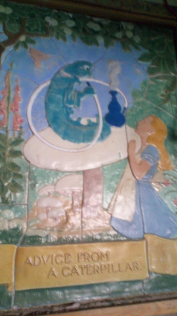 Tile paintings with Alice in Wonderland scenes from Lewis Carroll Ward, St Mary's Hospital (1936), uncovered during building work after nearly 30 years behind plaster board