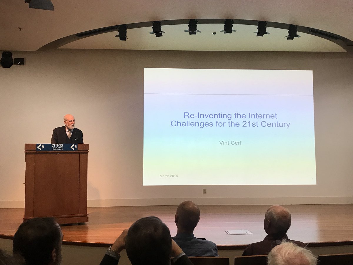 fjlin's tweet image. 03/07/18: A talk by Vint Cerf (@vgcerf), one of the fathers of the Internet, on “Re-Inventing the Internet: Challenges for the 21st Century” as part of the CITRIS Research (@citrisnews) Exchange Seminar Series #citrisre