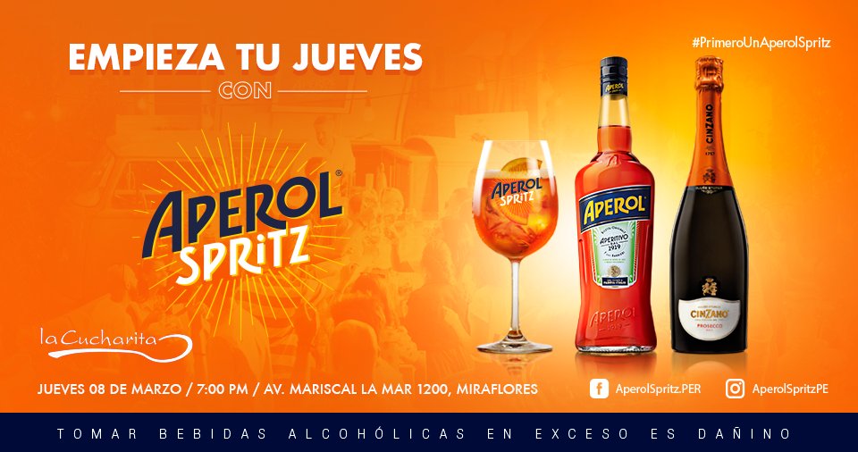 Lacucharitat's tweet photo. Empieza tu jueves disfrutando #PrimeroUnAperolSpritz en La Cucharita! 
Pasa una noche con buena musica, piqueos y Aperol Spritz! 
Te esperamos desde las 7:00 pm.
Nos vemos este jueves 8
𝗧𝗲 𝗶𝗻𝘃𝗶𝘁𝗮𝗺𝗼𝘀 𝗲𝗹 𝘀𝗲𝗴𝘂𝗻𝗱𝗼 𝗔𝗽𝗲𝗿𝗼𝗹 𝗦𝗽𝗿𝗶𝘁𝘇.....No te lo pierdas!!! https://t.co/MBM76LKI56