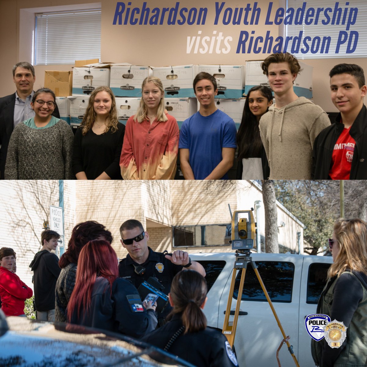 RichardsonTX_PD's tweet photo. Richardson Youth Leadership (program for high school students to learn about their community) visited our Department today. Experienced Crime Scene, SWAT, Traffic Ops and more. Great time getting to know these outstanding students. @LRAlumniTX @RichardsonISD @RichardsonHS1 https://t.co/yy46tBHRa6