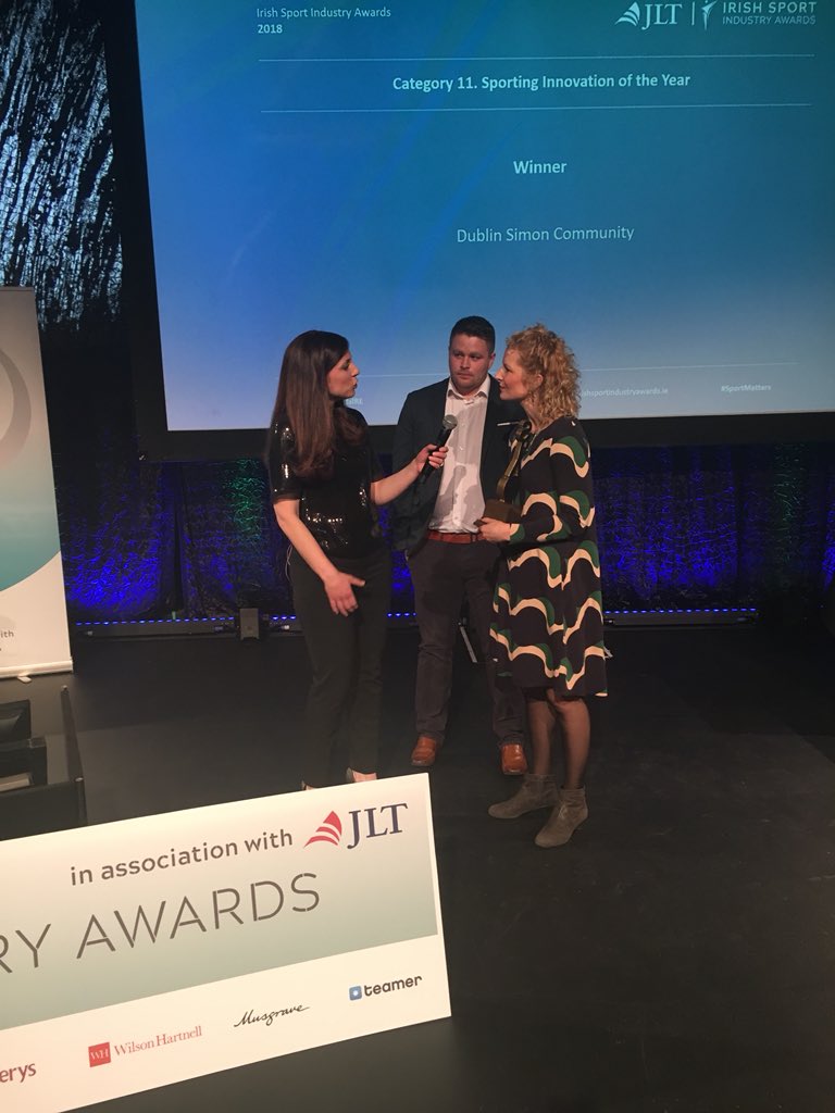 SportAwardsIRE's tweet photo. Our penultimate award of the evening goes to @SimonCommunity Dublin they win the Sporting Innovation of the Year Award for their A Gym for the Homeless Programme  #SportMatters https://t.co/fdxICU5A5b