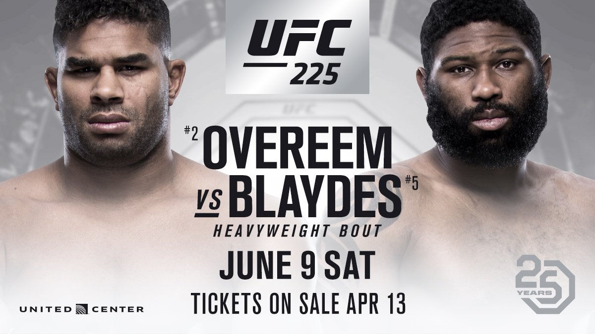 ufc's tweet photo. HWs head to the @UnitedCenter❗️

Chicago's @RazorBlaydes265 continues his quest for UFC gold vs @AlistairOvereem. #UFC225 https://t.co/C8QZXnIr9K