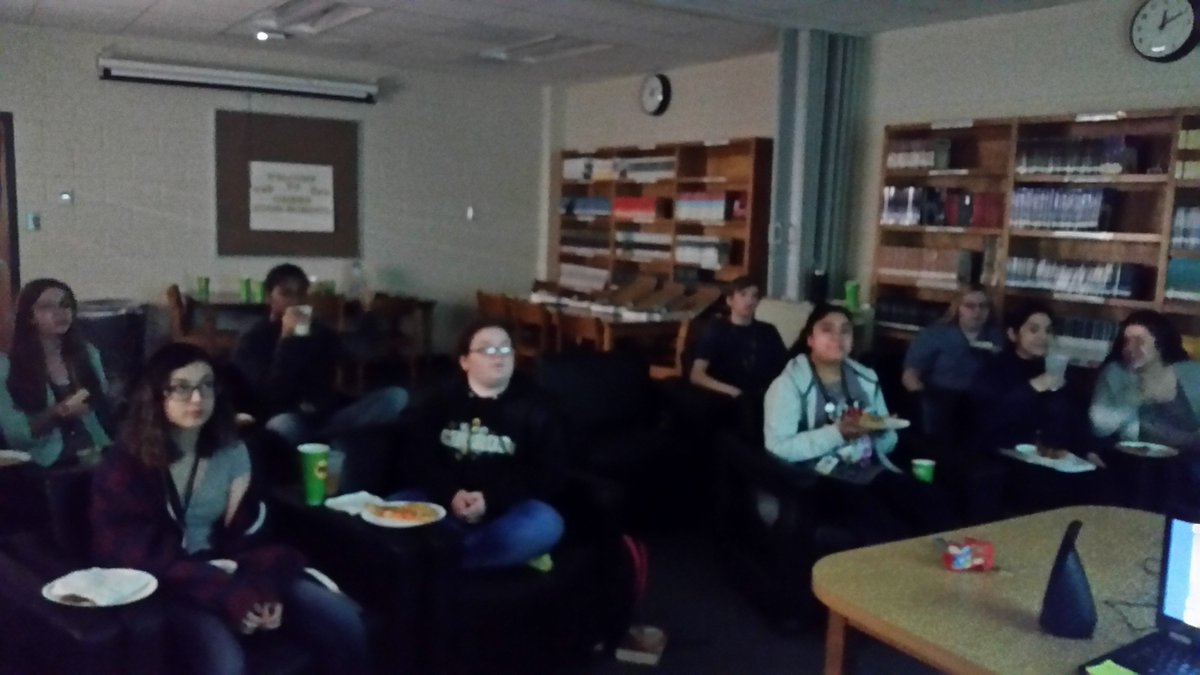 LibraryGreerHS's tweet image. Pictures from the Book Jacket book club’s in-house field trip to watch the movie, Everything, Everything, a 2017-18 SC Young Adult Book Award nominee. Students were treated to pizza and snacks. After watching, students then compared the book and movie versions.