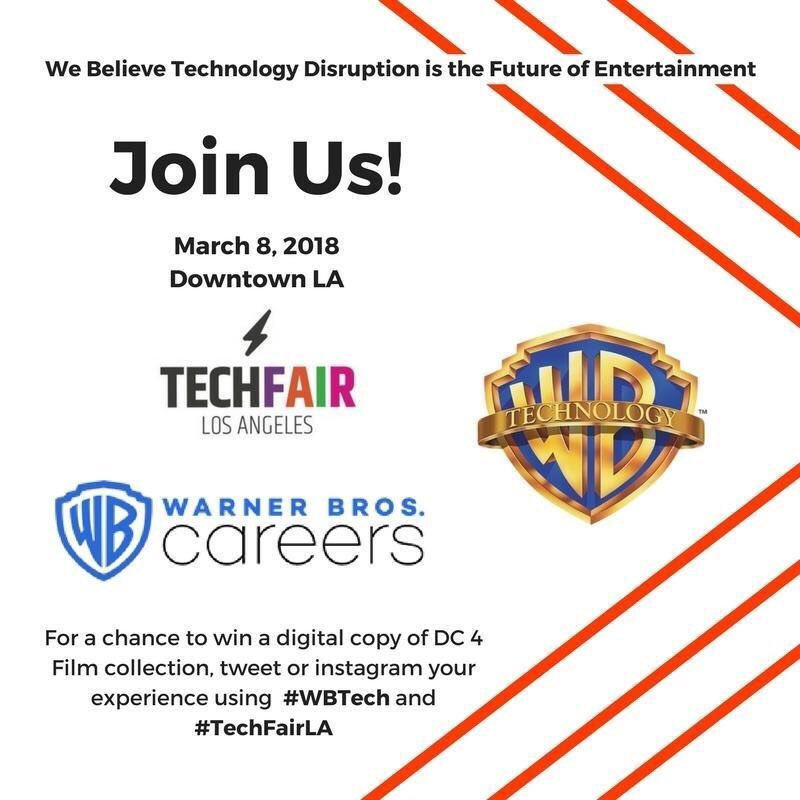 InformaticCB's tweet photo. PSA: @WarnerBrosEnt >> If you are at the TechFair L.A. 2018 this Thursday, make sure to stop by to say hi to our WB Tech Team. We're excited to meet you all!

Use #WBTech and #TechFairLA for a chance to win some cool prizes! https://t.co/xiK49xmi1C