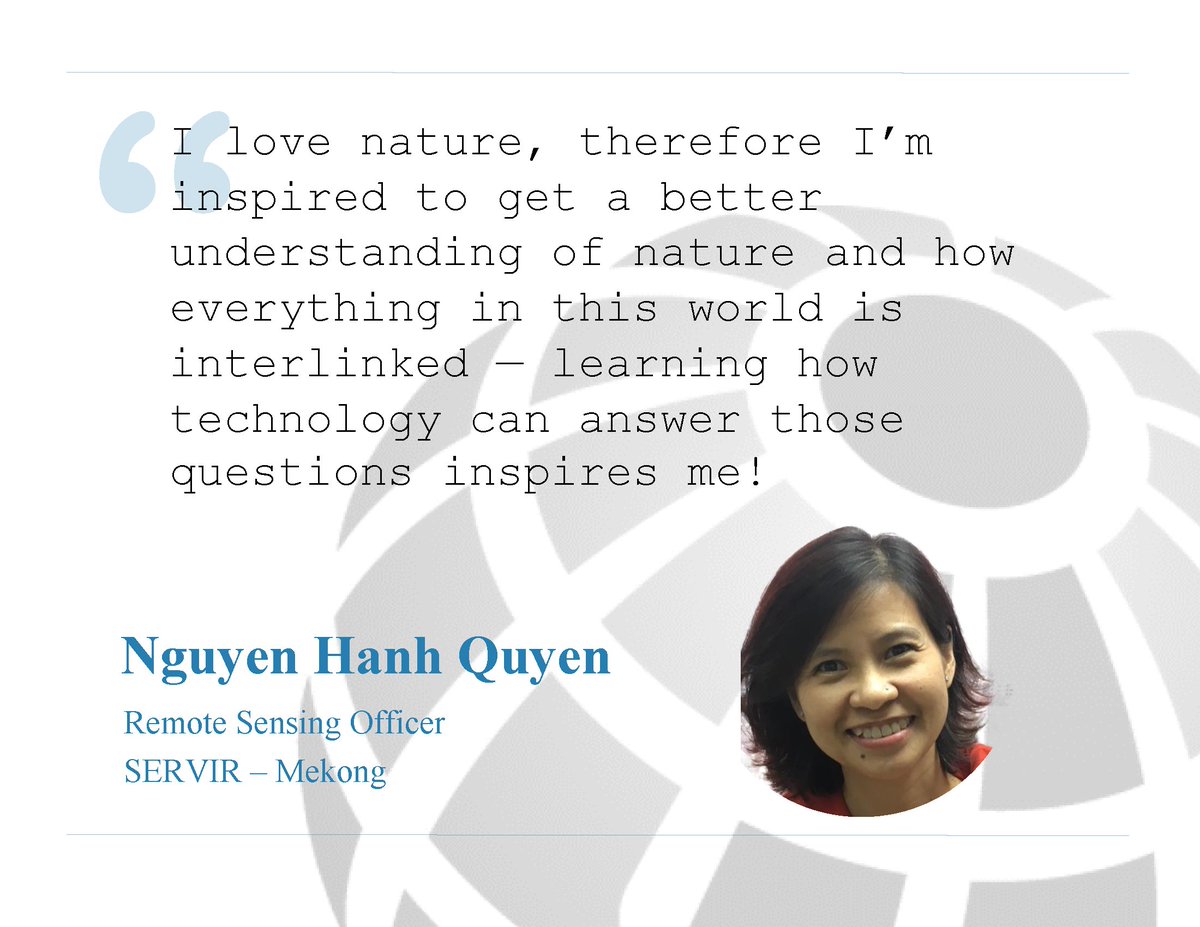 SERVIRGlobal's tweet photo. Join us in celebrating #InternationalWomensDay Learn how Nguyen is using #remotesensing to support #development with @SERVIRGlobal and @ADPCnet More here: https://t.co/YzIlgoSn9I @USAID @NASA @icimod @CILSSinfos @RCMRD_ @USAIDAsia #IWD2018 https://t.co/qcBx582dDv