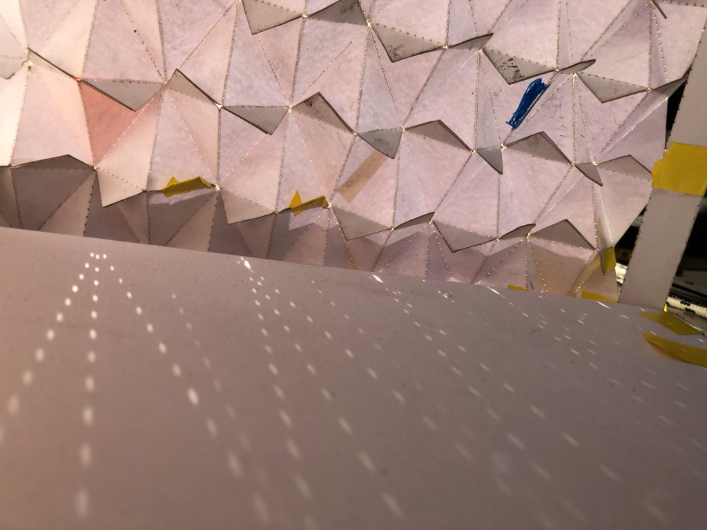 panurban's tweet photo. Making progress on our end! The #Spacecraft #origami-#kente-style soft and kinetic 3D envelope low-fi prototypes with the help of wonderful women from the neighboring sewing school @xamxam_org @sociarchi @africanurbanism @dkoa @qampnet  @kerthiossane https://t.co/b2gV71o036