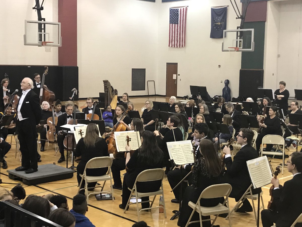 Hendricks County Symphonic Orchestra performing for East and @ais_west students.  Thank you for sharing your art.  @OrioleTweets @MrZ_Orchestra @avonorchestra Great day for students!!! @myHCICON