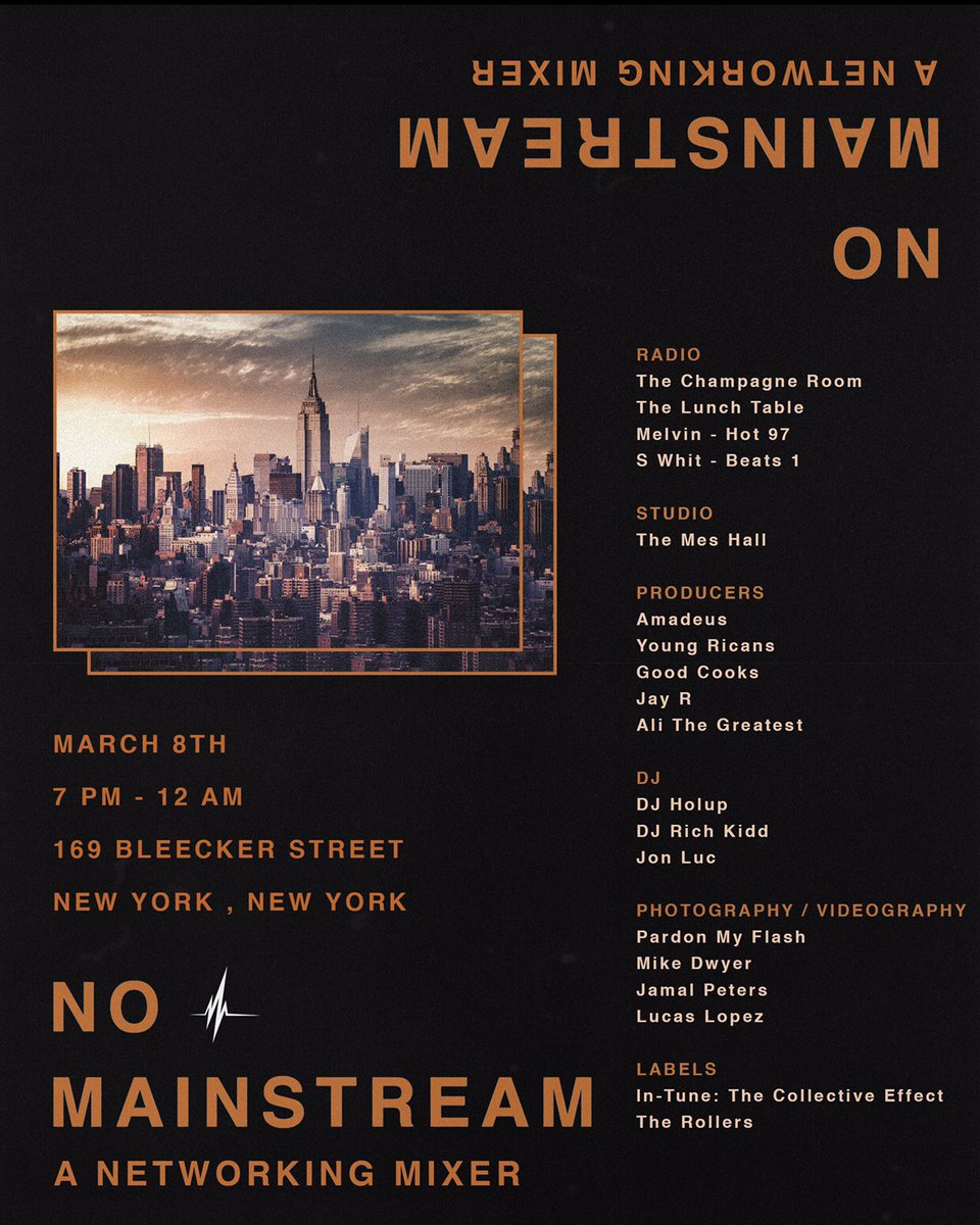 CertifiedJazz's tweet photo. Tomorrow it's going down⚡️

#NoMainstream - A Networking Mixer 
@InTuneEnt @_ChampagneRoom_ 

Ladies free til 9, $5 after
Guys $5 til 9, $10 after https://t.co/VwbWgwpQty