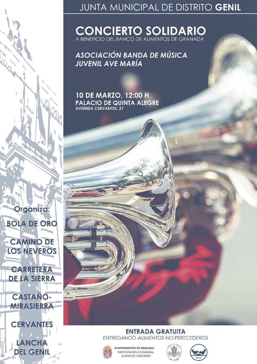 🔜Os invitamos al Concierto de Cuaresma🕯 de la <a href="/bandaavemaria/">Banda Ave María</a> en el Palacio de Quinta Alegre 📍 a las 12 h🕛 para el <a href="/aytogr/">Ayuntamiento de Granada</a> .Entrada Libre con 1kg de alimentos🥫 Os esperamos!