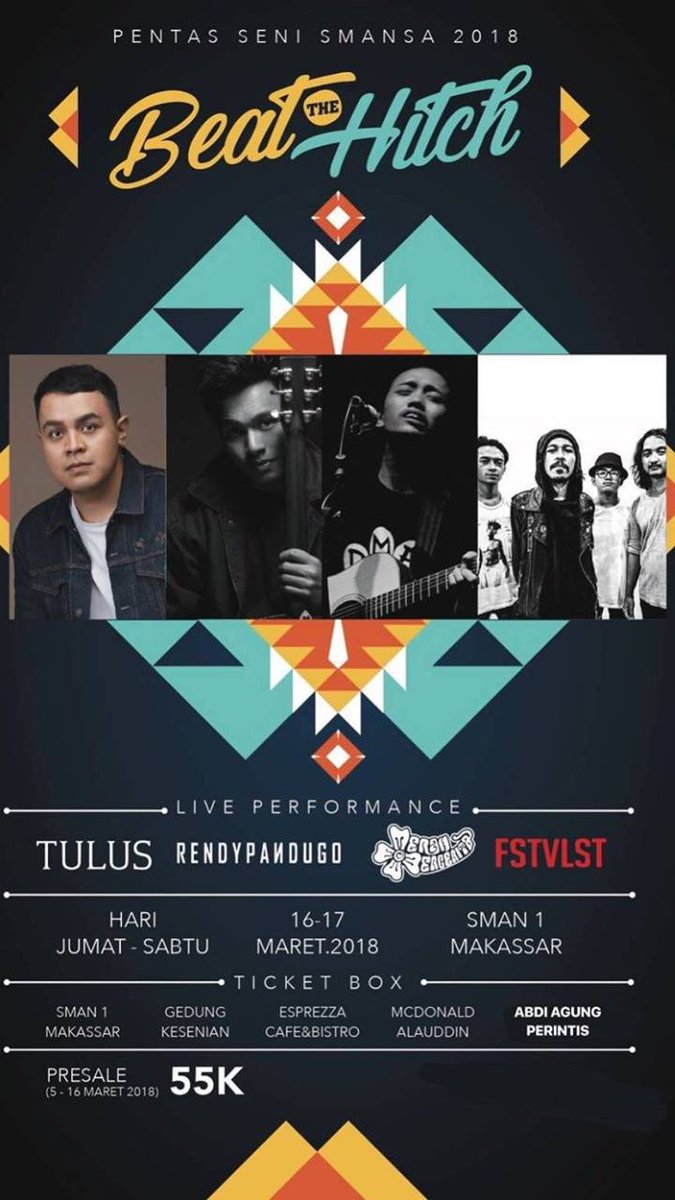 TemanTulusMKSR's tweet photo. Sebelum masuk April, bang @tulusm &amp; @musiktulus bakal Perform di PENSI SMA 1 MAKASSAR
Tiket Presale nya Rp 55ribu yah!

Cc @temantulus
#TulusdiMakassar
#TemanTulusMakassar
#AgendaTULUS #TemanTulus #Tulusm https://t.co/pOqtxnSuTq