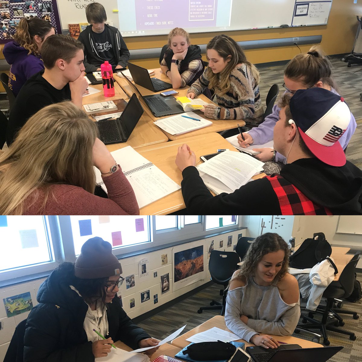 krolteach's tweet photo. Prompt stations to brainstorm ideas and create thesis statements for the upcoming essay in LMC English- great examples and shared learning! #shpsrams @j_sards58_6 @chessking500 https://t.co/ATP7jqzLyN
