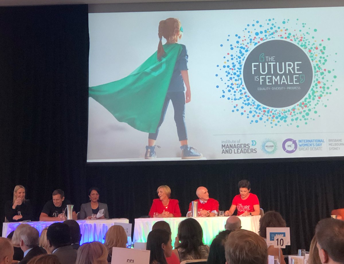 KM_Melb's tweet photo. “The future is Female” debate is underway at the @IML_ANZ International Women’s Day lunch at the @theracv club Melbourne. Some very enlightening and entertaining viewpoints. #greatdebate #InternationalWomensDay @KonicaMinoltaAu https://t.co/xGmySsy8Rn