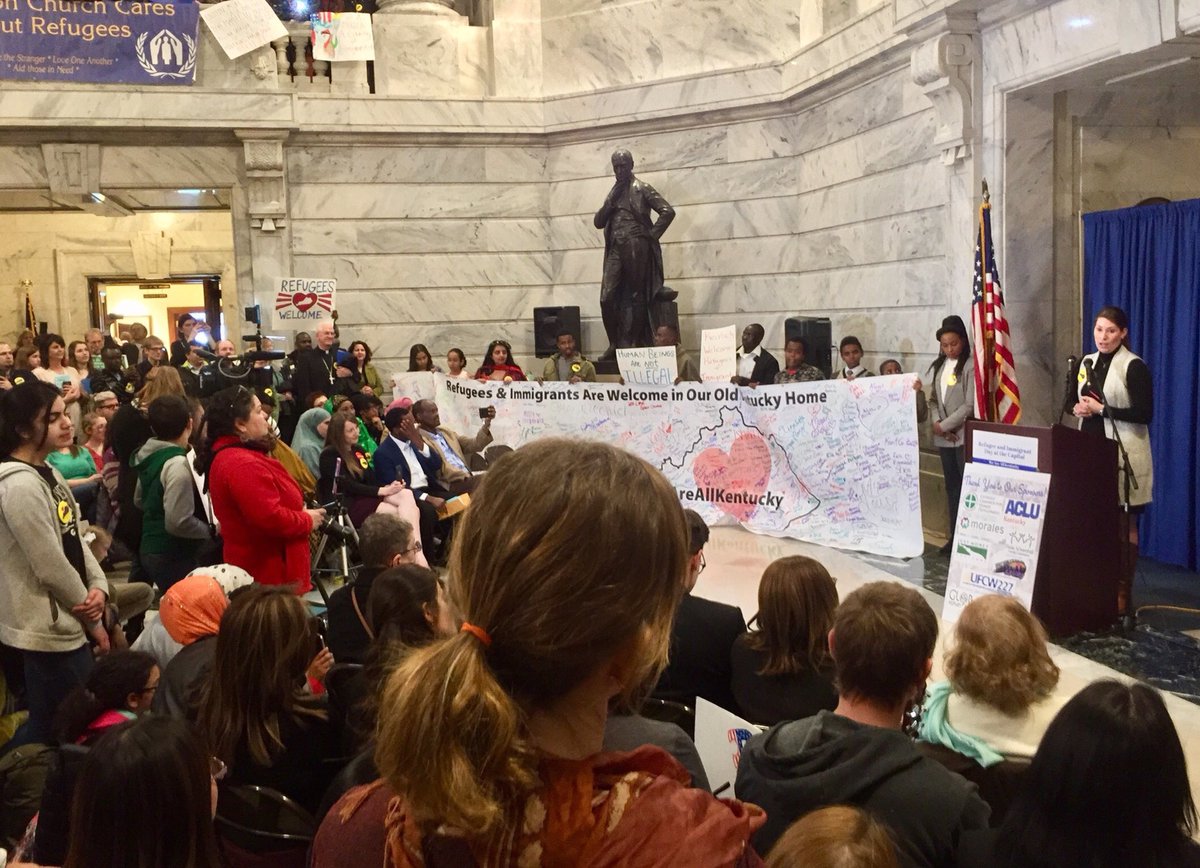 AlisonForKY's tweet photo. Y’all means KY welcomes all! Proud to welcome some of the Commonwealth’s more than 150,000 immigrants &amp; refugees to the Capitol today. #WeAreAllKentucky #RefugeesWelcome https://t.co/6EJWcRTOn8